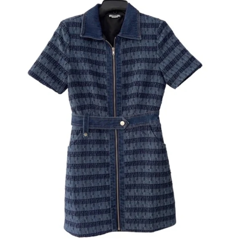 Jason Wu Collared Tweed Denim Mini Belted Dress Womens Size S